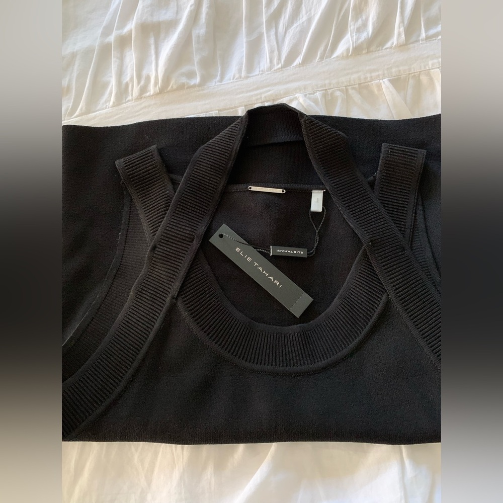 NWT, Elie Tahari Elegant Noir Knit Halter Top, Sz L
